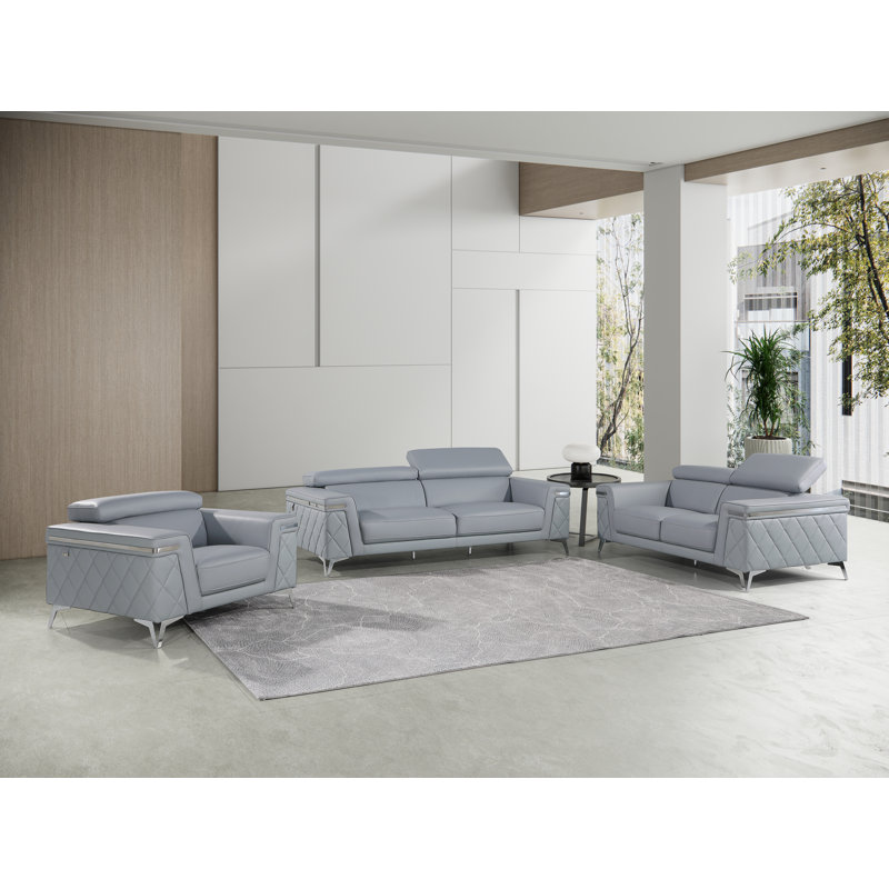 Orren Ellis 3 Piece Top Grain Italian Leather Living Room Set Wayfair